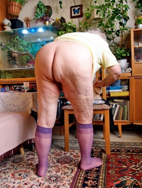 Fat old granny Galfira undresses and poses naked in a solo show